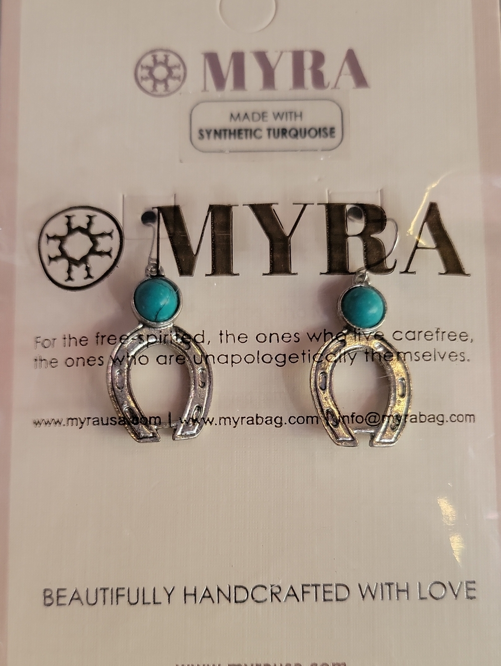 Myra Bag Turquoise Stone Horseshoe Drop Earrings - Silver